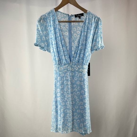 NWT Lulus Garden Explorer Floral Print Mini Dress in Light Blue Size Small - Picture 3 of 8